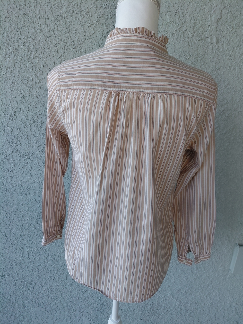 Trovata Birds of Paradis Striped Blouse XS Ruffle Collar Cotton Blend - Picture 4 of 10